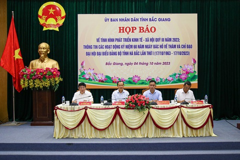 Toàn cảnh họp báo tại tỉnh Bắc Giang - Ảnh: HÀ QUÂN Buổi họp báo thông tin về tình hình phát triển kinh tế - xã hội quý 3-2023 tại tỉnh Bắc Giang - Ảnh: HÀ QUÂN