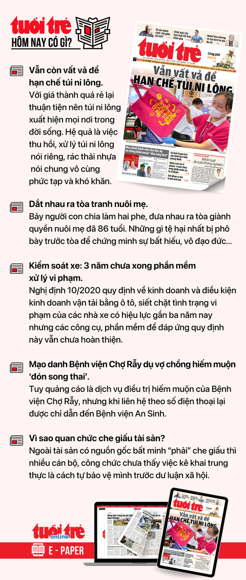 Tin tức chính trên Tuổi Trẻ nhật báo hôm nay 6-10. Để đọc Tuổi Trẻ báo in phiên bản E-paper, mời bạn đăng ký Tuổi Trẻ Sao TẠI ĐÂY Tin tức chính trên Tuổi Trẻ nhật báo hôm nay 6-10. Để đọc Tuổi Trẻ báo in phiên bản E-paper, mời bạn đăng ký Tuổi Trẻ Sao TẠI ĐÂY