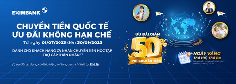 Eximbank giảm 50% phí với chương trình "Chuyển tiền quốc tế - Ưu đãi không hạn chế" - Ảnh 1. Eximbank giảm 50% phí với chương trình "Chuyển tiền quốc tế - Ưu đãi không hạn chế" - Ảnh: EIB