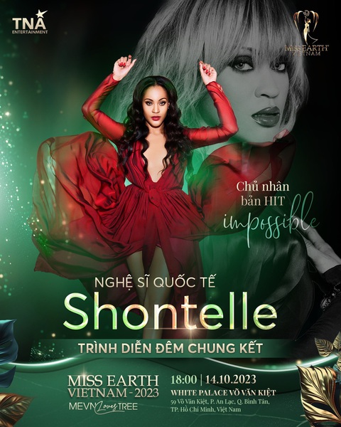 Shontelle - ngôi sao ca nhạc thế giới sẽ khuấy đảo đêm chung kết Miss Earth Việt Nam 2023 - Ảnh 1. Ban tổ chức Miss Earth Việt Nam công bố nghệ sĩ khách mời sẽ xuất hiện trong đêm chung kết là ngôi sao ca nhạc Shontelle.