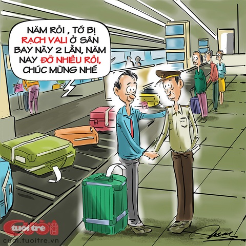 Nạn trộm vặt ở sân bay đã đỡ nhiều - Ảnh 1. Biếm họa về trộm vặt ở sân bay - Tranh: Đỗ Minh Tuấn