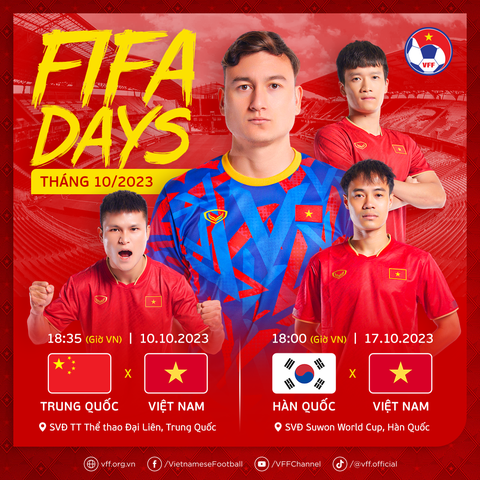 Lịch thi đấu tuyển Việt Nam trong dịp FIFA Days tháng 10-2023 - Ảnh: VFF Lịch thi đấu tuyển Việt Nam trong dịp FIFA Days tháng 10-2023 - Ảnh: VFF