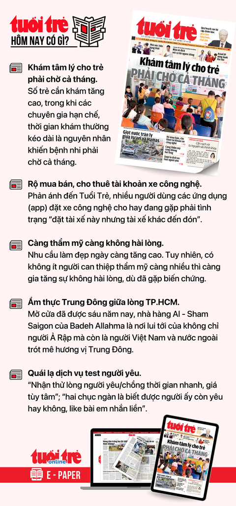 Tin tức chính trên Tuổi Trẻ nhật báo hôm nay 6-10. Để đọc Tuổi Trẻ báo in phiên bản E-paper, mời bạn đăng ký Tuổi Trẻ Sao TẠI ĐÂY Tin tức chính trên Tuổi Trẻ nhật báo hôm nay 9-10. Để đọc Tuổi Trẻ báo in phiên bản E-paper, mời bạn đăng ký Tuổi Trẻ Sao TẠI ĐÂY