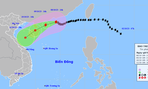 Không khí lạnh tăng cường, miền Bắc chuyển lạnh - Ảnh 1. Vị trí và hướng di chuyển bão số 4 lúc 16h chiều 8-10 - Ảnh: NCHMF