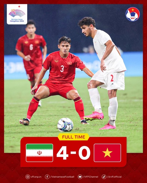 Bóng đá Việt Nam đi thụt lùi ở Asiad - Ảnh 1. Olympic Việt Nam (áo đỏ) trong trận thua Olympic Iran 0-4 - Ảnh: VFF