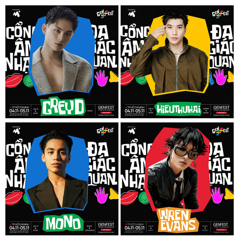 GENfest công bố line-up nghệ sĩ 2 ngày, các fan đã “rần rần” lên lịch đi “đu Idol” - Ảnh 5. “Bộ tứ hoàng tử Vpop thế hệ mới” - Grey D, HIEUTHUHAI, MONO, Wren Evans.