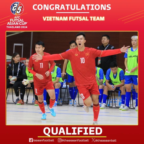 Tuyển futsal Việt Nam sớm giành vé dự vòng chung kết châu Á 2024 - Ảnh 1. Đội tuyển futsal Việt Nam đã giành vé dự vòng chung kết châu Á 2024 - Ảnh: ASEAN FOOTBALL