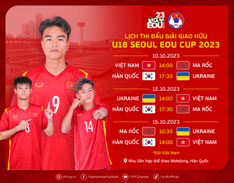 Lịch thi đấu của U18 Việt Nam tại Giải giao hữu U18 Seoul Eou Cup 2023 - Ảnh: VFF Lịch thi đấu của U18 Việt Nam tại Giải giao hữu U18 Seoul Eou Cup 2023 - Ảnh: VFF