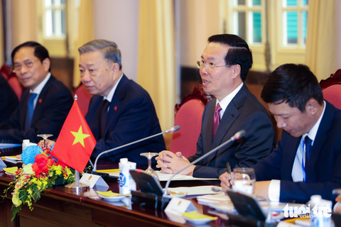 Chủ tịch nước Võ Văn Thưởng đón và hội đàm với Tổng thống Mông Cổ - Ảnh 6. Chủ tịch nước Võ Văn Thưởng phát biểu tại hội đàm sau lễ đón chính thức - Ảnh: NGUYỄN KHÁNH