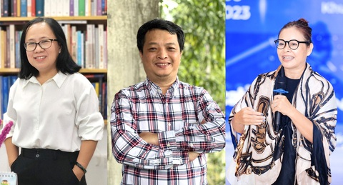 Công nghệ chống sách giả có theo kịp công nghệ làm giả? - Ảnh 1. Bà Đinh Thanh Thủy, ông Lê Nguyễn Trường Giang và bà Ngô Phương Thảo