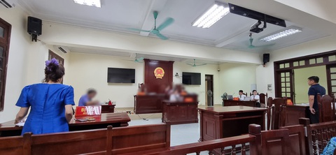 Mẹ đẻ tranh chấp tài sản với con gái và chồng khi bị yêu cầu ly hôn - Ảnh 1. Bà T. (áo xanh) và ông H. tại phiên tòa phúc thẩm ngày 10-11, liên quan vụ án ly hôn tranh chấp về chia tài sản - Ảnh: TIẾN THẮNG