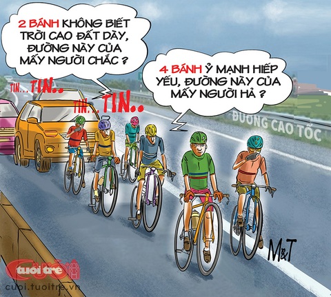 Khi xe đạp tung hoành trên cao tốc - Ảnh 1. Khi xe đạp tung hoành trên cao tốc - Tranh: Đỗ Minh Tuấn