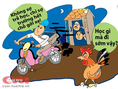 Sinh viên vật lộn với 'vòng gửi xe' - Ảnh 1. Sinh viên phải vật lộn với "vòng gửi xe" mỗi ngày - Tranh: Nguyễn Anh Dũng