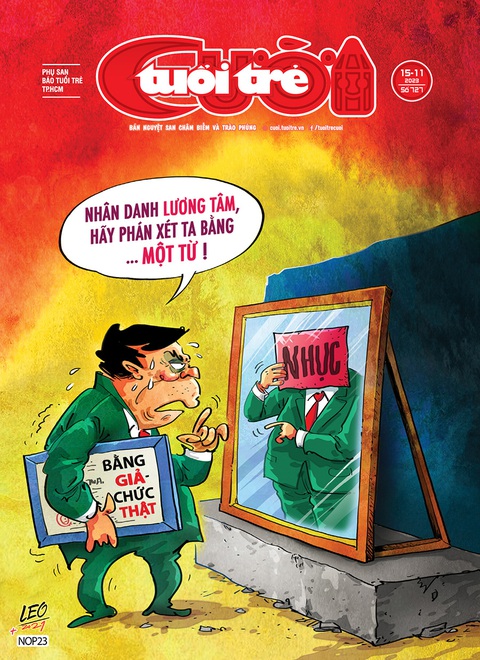 Tuổi Trẻ Cười số 15-11-2023: Quan chức tự vấn lương tâm trước gương thần - Ảnh 1. Tuổi Trẻ Cười số 15-11-2023: Quan chức tự vấn lương tâm trước gương thần - Tranh: NOP+LEO