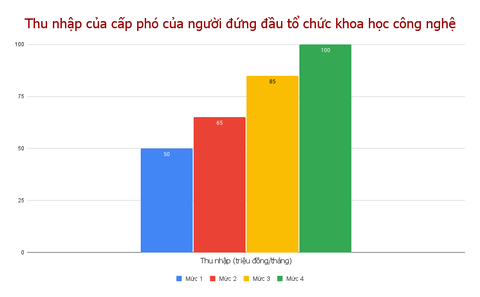 Điều kiện nào để lãnh đạo khoa học tại TP.HCM hưởng thu nhập 120 triệu đồng/tháng? - Ảnh 2. 4 mức thu nhập của cấp phó của người đứng đầu tổ chức khoa học, công nghệ do TP.HCM thành lập - Đồ họa: TRỌNG NHÂN
