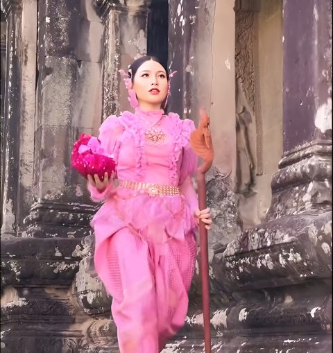 Vụ TikToker Việt quay clip ở Angkor Wat nhưng ghép hình vua, cờ Thái Lan: Có vi phạm pháp luật? - Ảnh 2. Hình ảnh cắt ra từ đoạn clip gây tranh cãi - Ảnh chụp màn hình