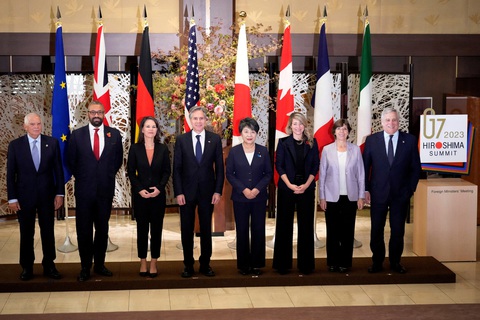 Ngoại trưởng các nước G7 họp tại Tokyo, Nhật Bản, ngày 8-11-2023 - Ảnh: REUTERS Ngoại trưởng các nước G7 họp tại Tokyo, Nhật Bản, ngày 8-11-2023 - Ảnh: REUTERS
