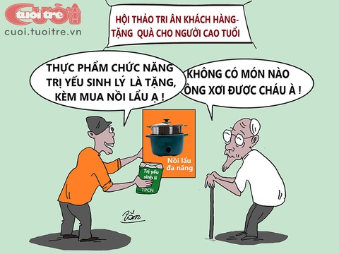 'Tri ân' người già khiến ông bà 'báo' con cháu - Ảnh 1. Chiêu lừa tri ân khách hàng đã về đến miền quê - Tranh: Bùi Thanh Tâm