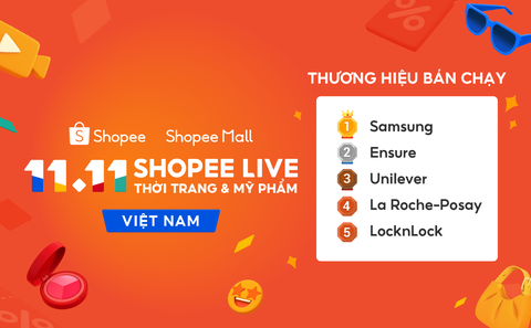 Shopee lập kỷ lục mới, cán mốc doanh thu toàn cầu 1 tỷ USD trong ngày 11.11 - Ảnh 2. Loạt thương hiệu được yêu thích trên Shopee Mall gồm Samsung, Ensure, Unilever, La Roche-Posay, và LocknLock.