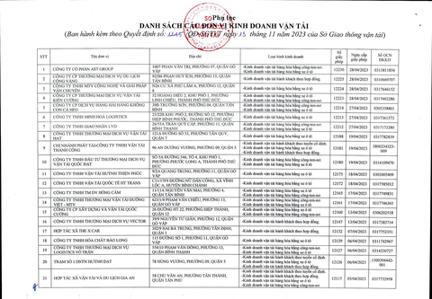 Công ty Thành Bưởi bị thu hồi giấy phép kinh doanh không thời hạn - Ảnh 4. Danh sách 21 nhà xe bị thu hồi giấy phép kinh doanh vận tải không thời hạn - Nguồn: Sở Giao thông vận tải TP.HCM