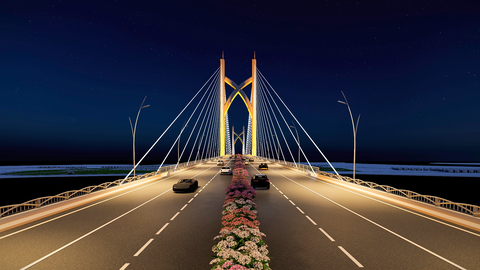 Sở Giao thông vận tải TP.HCM thông tin về hướng tuyến cầu Cần Giờ - Ảnh 1. Phối cảnh cầu Cần Giờ nhìn vào ban đêm - Ảnh: Sở Giao thông vận tải TP.HCM