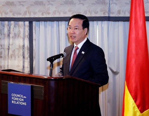 Chủ tịch nước: Mỹ là đối tác quan trọng chiến lược trong chính sách đối ngoại Việt Nam - Ảnh 2. Chủ tịch nước Võ Văn Thưởng phát biểu tại Hội đồng Quan hệ đối ngoại Mỹ - Ảnh: TTXVN
