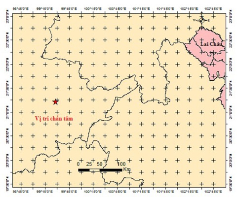 Hà Nội rung lắc sau trận động đất mạnh 5,4 độ ở biên giới Trung Quốc - Myanmar - Ảnh 1. Bản đồ tâm chấn trận động đất - Ảnh Viện vật lý địa cầu