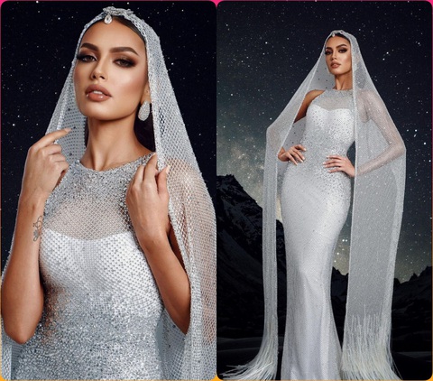 Xuất hiện người đẹp mặc kín như bưng, ngoại cỡ tại Bán kết Miss Universe 2023 - Ảnh 3. Hoa hậu Pakistan xinh đẹp tựa nữ thần trong trang phục dạ hội lấp lánh