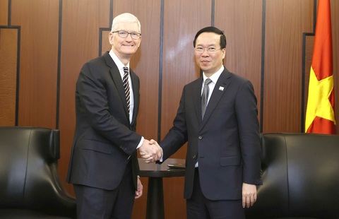 Chủ tịch nước Võ Văn Thưởng tiếp CEO Apple Tim Cook - Ảnh TUẤN ANH Chủ tịch nước Võ Văn Thưởng tiếp CEO Apple Tim Cook - Ảnh: TUẤN ANH