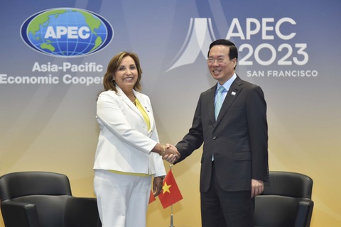 Úc cam kết ưu tiên ODA cho Việt Nam, Peru mời Chủ tịch nước dự APEC 2024 - Ảnh 3. Chủ tịch nước chúc Peru đảm nhiệm vai trò chủ nhà APEC 2024, khẳng định sẽ phối hợp chặt chẽ với Peru hướng tới thành công của sự kiện - Ảnh: TTXVN