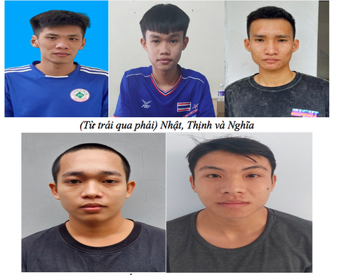 5 thanh niên mua súng quân dụng để săn bắn, giải quyết mâu thuẫn - Ảnh 1. 5 thanh niên lên mạng mua súng quân dụng về săn bắn, giải quyết mâu thuẫn gồm Nhật, Thịnh, Nghĩa, Hiếu và Tâm (từ trái qua, từ trên xuống) - Ảnh: MINH PHƯỚC