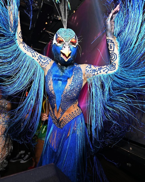 Cận cảnh màn hoá chim công của Heidi Klum xứng danh nữ hoàng Halloween - Ảnh 1. "Nữ hoàng Halloween" Heidi Klum trong tạo hình chim công xanh