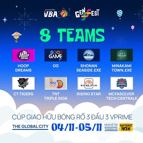 Kỷ lục gia giải bóng rổ VBA xuất hiện tại VPrime 3x3 - Ảnh 1. Tám đội tham dự Cúp bóng rổ VPrime 3x3 - Ảnh: VBA