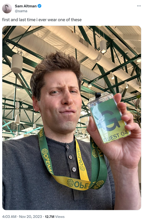 Bài đăng ngày 20-11 của ông Sam Altman trên mạng xã hội X - Ảnh: X Bài đăng ngày 20-11 của ông Sam Altman trên mạng xã hội X - Ảnh: X