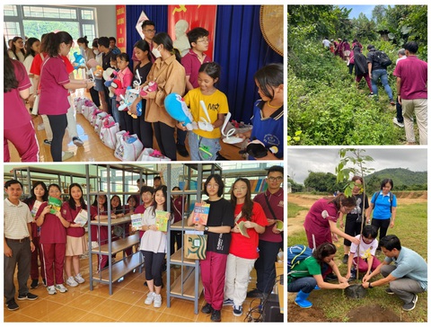 Vinh danh 40 doanh nghiệp phát triển bền vững vì cộng đồng - Ảnh 3. Học sinh VAS trao quà, tặng kệ sách, cây xanh và đèn năng lượng mặt trời tự lắp ghép cho học sinh Trường tiểu học tại Za Hung, Quảng Nam.