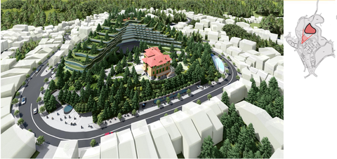 Những phương án tác động thô bạo đến Dinh Tỉnh trưởng Đà Lạt bị dừng - Ảnh 10. Phương án hình thành tòa nhà chữ V, phía trước là dinh Tỉnh trưởng