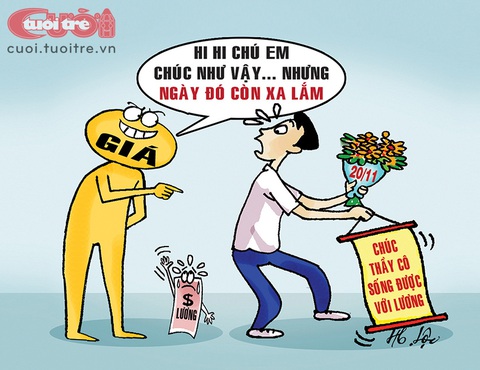 Mong nhà giáo sống được bằng lương - Ảnh 1. Ngày nhà giáo sống được bằng lương... còn xa lắm - Tranh: Hữu Lộc