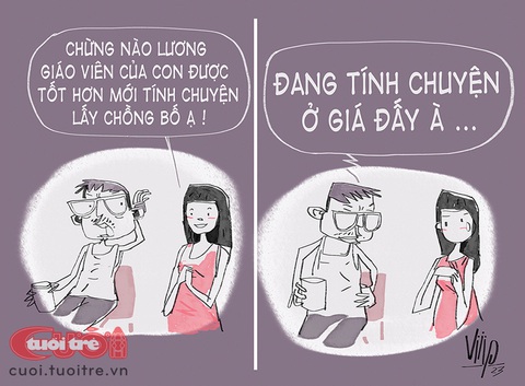 Mong nhà giáo sống được bằng lương - Ảnh 2. Cô giáo trẻ bàn chuyện chồng con - Tranh: Viiip