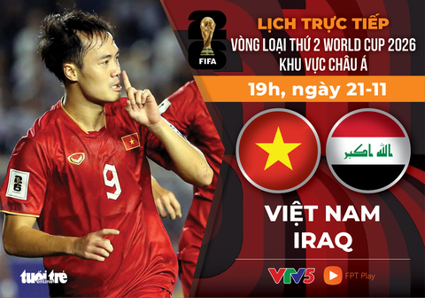 Lịch trực tiếp tuyển Việt Nam đấu Iraq ở vòng loại World Cup 2026 - Ảnh 1. Lịch trực tiếp tuyển Việt Nam đấu Iraq ở vòng loại World Cup 2026 - Đồ họa: AN BÌNH
