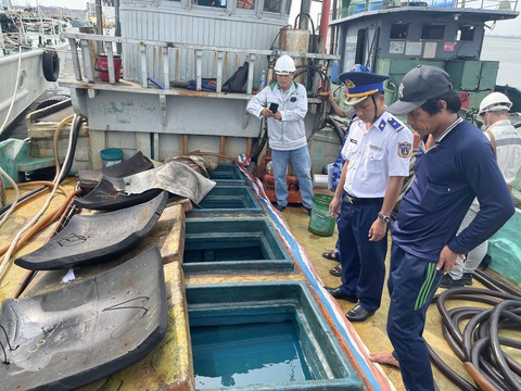 Bắt người chủ mưu buôn lậu xăng dầu trên biển - Ảnh 3. Xăng dầu buôn lậu trong hầm trên tàu do Ngô Minh Trung điều khiển - Ảnh: Đ.H.
