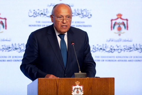 Ai Cập tố Israel đánh Hamas tại Gaza nhằm xua đuổi người Palestine - Ảnh 1. Ngoại trưởng Ai Cập Sameh Shoukry - Ảnh: REUTERS