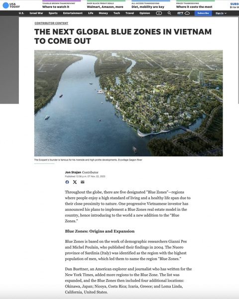 Thời báo hàng đầu Mỹ: Việt Nam xuất hiện vùng đất blue zones đầu tiên- Ảnh 2. Ecovillage Saigon River của nhà sáng lập Ecopark được truyền thông quốc tế quan tâm