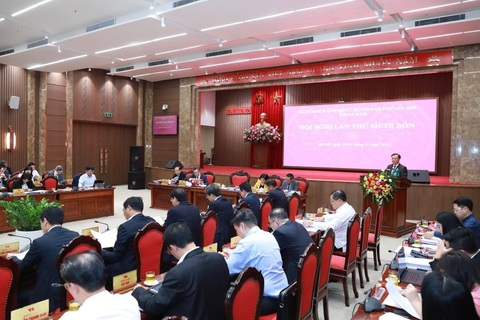Hà Nội sẽ lấy phiếu tín nhiệm các lãnh đạo Thành ủy cuối năm 2023- Ảnh 1. Toàn cảnh hội nghị - Ảnh: NGUYỄN THÀNH