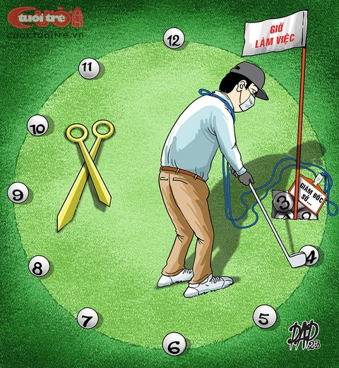 Giám đốc sở dành 2-3 ngày trong một tuần đi chơi golf- Ảnh 1. Giám đốc sở chơi golf trong giờ làm việc - Tranh: DAD