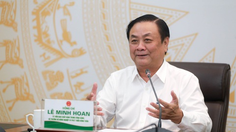 Lúa gạo tăng giá, tổ chức hội thảo tìm giải pháp để nông dân hưởng lợi lâu dài- Ảnh 3. Bộ trưởng Lê Minh Hoan phát biểu trực tuyến từ điểm cầu Bộ Nông nghiệp và Phát triển nông thôn - Ảnh: CHÍ TUỆ