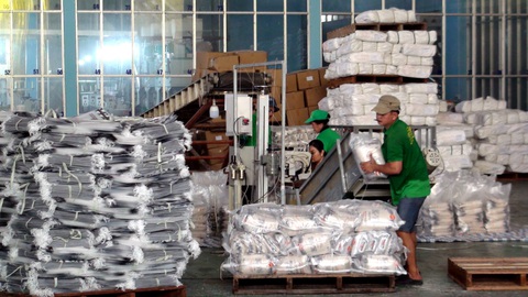 Phải giúp người trồng lúa làm giàu- Ảnh 2. Đóng gói gạo xuất khẩu tại Công ty TNHH xuất nhập khẩu Chơn Chính (Đồng Tháp) - Ảnh: ĐẶNG TUYẾT