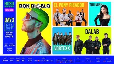 DJ hàng đầu thế giới Don Diablo (headliner), nhóm nhạc El Pony Pisador, nhóm nhạc Vortexx và ca sĩ Thu Minh, nhóm nhạc Dalab là line-up nghệ sĩ của đêm diễn cuối cùng tại HOZO Super Fest ngày 24-12. DJ hàng đầu thế giới Don Diablo (headliner), nhóm nhạc El Pony Pisador, nhóm nhạc Vortexx và ca sĩ Thu Minh, nhóm nhạc Da LAB là line-up nghệ sĩ của đêm diễn cuối cùng tại HOZO Super Fest ngày 24-12.
