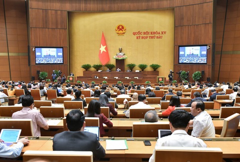 Quốc hội chính thức thông qua đổi tên căn cước, thu thập thêm mống mắt vào Cơ sở dữ liệu căn cước- Ảnh 1. Quang cảnh phiên họp sáng 27-11 - Ảnh: GIA HÂN