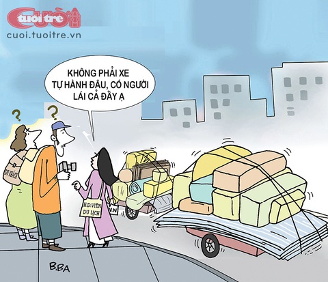 Khách Tây choáng với xe thô sơ tự hành- Ảnh 2. Khách Tây choáng với xe thô sơ tự hành - Tranh: B.Ba
