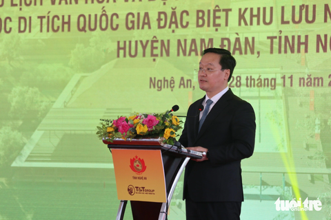 Nghệ An khởi công hai dự án ở Khu di tích Kim Liên- Ảnh 3. Ông Nguyễn Đức Trung - chủ tịch UBND tỉnh Nghệ An - kỳ vọng vào hai dự án sẽ mở ra tầm vóc mới, khí thế mới trên quê hương Chủ tịch Hồ Chí Minh - Ảnh: DOÃN HÒA
